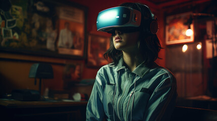 Player navigating the digital world with a VR headset.