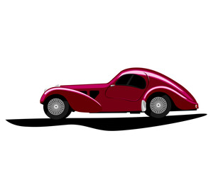Hot deep red car. Vintage super luxury car. Vector image for prints, poster and illustrations.