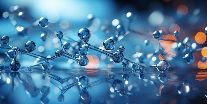Blurred background with blue molecules