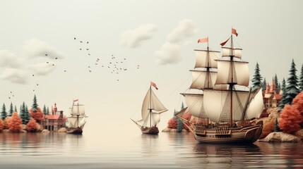 Columbus Day, Celebration commemorating the anniversary of Columbus arrival in America, which occurred on October 12, 1492, discovery of land, festival celebration, USA . - obrazy, fototapety, plakaty