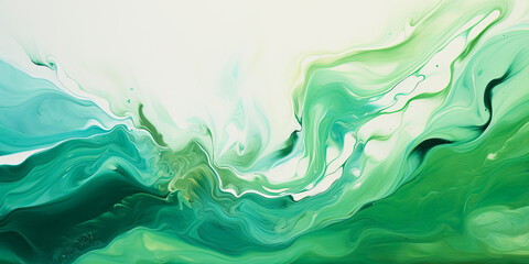 Dynamic marbled oil and acrylic abstract art. Green and white blend fluidly, forming a captivating marbled paper texture. Ideal for wallpapers, banners, and illustrations.