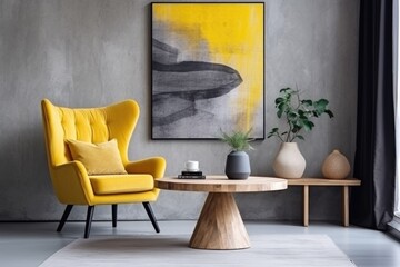 modern living room with orange chair