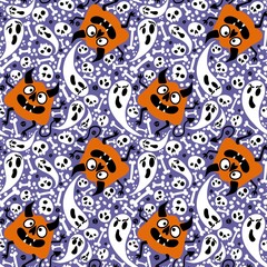 Halloween monsters seamless pumpkins and ghost and bones pattern for wrapping paper and fabrics and linens