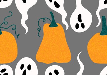 Halloween cartoon pumpkins seamless autumn pattern for festive packaging and wrapping paper and fabrics