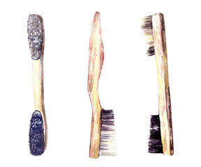 Climbing brush set for cleaning magnesia from rocks. Boulder brush.Hand drawn watercolor Illustration on white background. Element for your design of postcards flyers brochures stickers prints logo