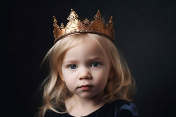 Cute little blond girl wearing a crown. Generative AI