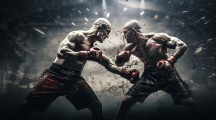 MMA Fighters in the Octagon Clashing, About to Punch Each Other with Great Force, Generative AI