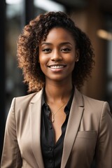 Business black woman smiling happy