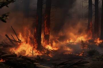 tragedy unfolds: forest ablaze with destructive beauty, Generative AI