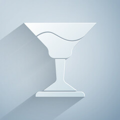 Paper cut Cocktail icon isolated on grey background. Paper art style. Vector