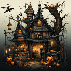 Fototapeta na wymiar Halloween ghost house. AI generation..