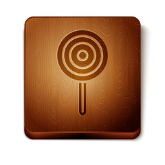 Brown Lollipop icon isolated on white background. Candy sign. Food, delicious symbol. Wooden square button. Vector