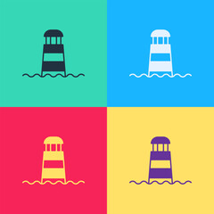 Pop art Lighthouse icon isolated on color background. Vector