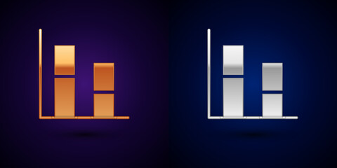 Gold and silver Graph, schedule, chart, diagram, infographic, pie graph icon isolated on black background. Vector