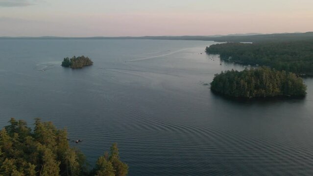 Lake flyover at sunset