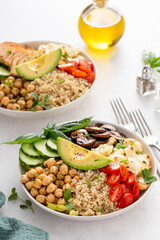 Healthy high protein lunch bowls, vegan and chicken options