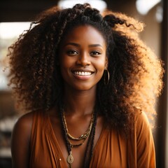 A beautiful black african woman smiling