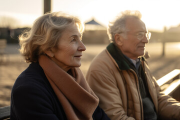Senior man and woman sitting outside at dusk