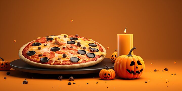 Pizza And Halloween Pumpkin, Restaurant Advertisement, Fast Food Banner