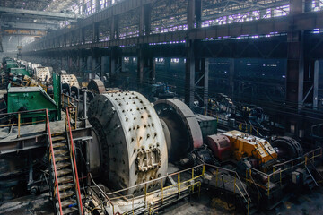 Fototapeta na wymiar Mill grinds ore in ore dressing treatment plant