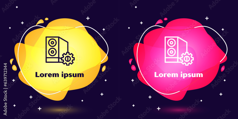 Poster set line case of computer setting icon isolated on blue background. computer server. workstation. ad
