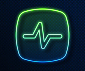 Glowing neon line Heart rate icon isolated on blue background. Heartbeat sign. Heart pulse icon. Cardiogram icon. Vector