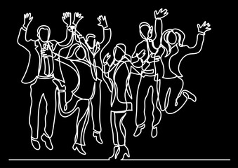 Fototapeta na wymiar continuous line drawing vector illustration with FULLY EDITABLE STROKE of business team as a concept of team work startup group of professionals on black background