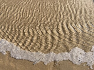 a foamy wave on the sand of the north sea beach