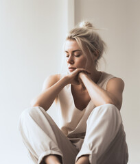 Obraz premium Young beautiful woman trying to cope with emotional stress