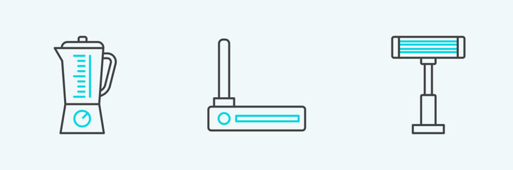 Set line Electric heater, Blender and Router and wi-fi signal icon. Vector
