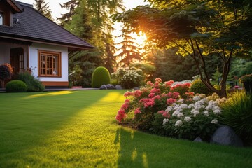 Beautiful manicured lawn backyard grass
