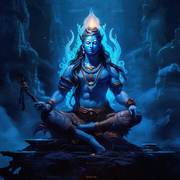 Lord Shiva meditating at night at Mount kailash, chakra opening devine Pure energy