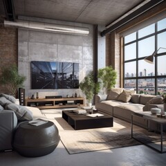 Loft interior design of modern living room with tv.