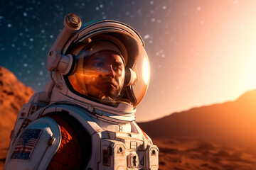 Man on Mars. Cosmonaut in a space suit