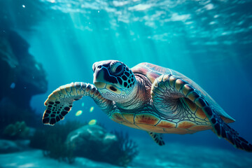 Obraz premium A turtle swims in the sea