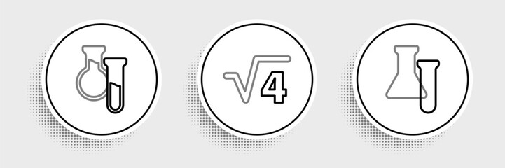 Set line Test tube and flask, and Square root of 4 glyph icon. Vector