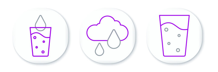 Set line Glass with water, and Cloud rain icon. Vector