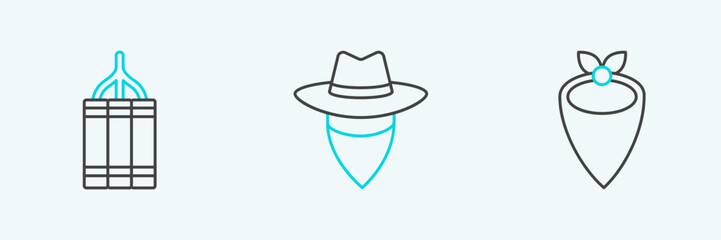 Set line Cowboy bandana, Dynamite bomb and icon. Vector