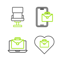 Set line Heart with text work, Online working, Freelancer and Office chair icon. Vector
