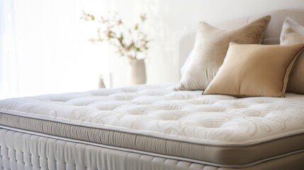 Close up of fluffy mattress in modern bright bedroom