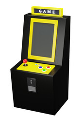 3D Rendering of vintage 80's video arcade machines with transparent background