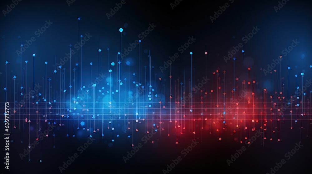 Poster digital flow: abstract tech background with red and blue data streams