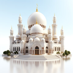 3D model of a small palace with Middle eastern architecture isolated on a white background. Applying architectural elements such as famous minarets and domes.