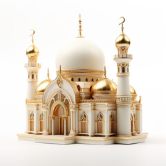 Obraz premium 3D model of a small palace with Middle eastern architecture isolated on a white background. Applying architectural elements such as famous minarets and domes.