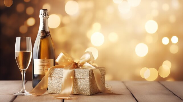 christmas still life with champagne. generative ai