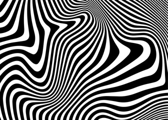 Abstract op art texture with wavy stripes. Creative background with distorted lines. Striped diagonal lines, design with distortion, vector template