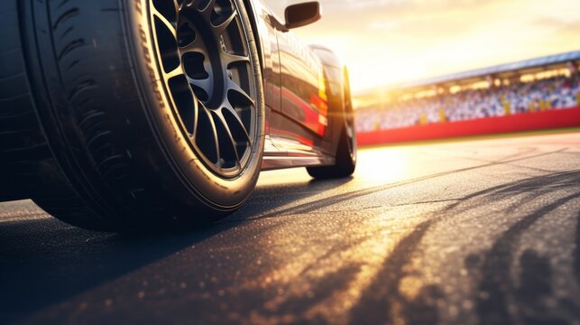 Photo of a close-up of a tire on a race car