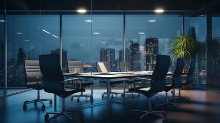 Conference room with a stunning cityscape view