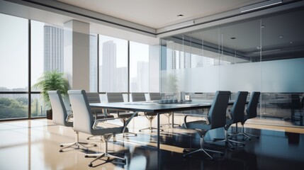 Conference room with a stunning cityscape view