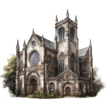 Old abbey isolated on white created with Generative AI